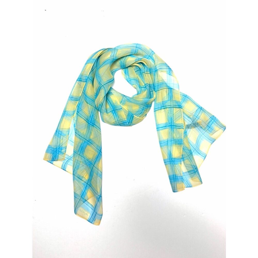 NWT Ann Taylor Silk Rectangle Scarf Lightweight Chiffon Sheer Blue Yellow Japan